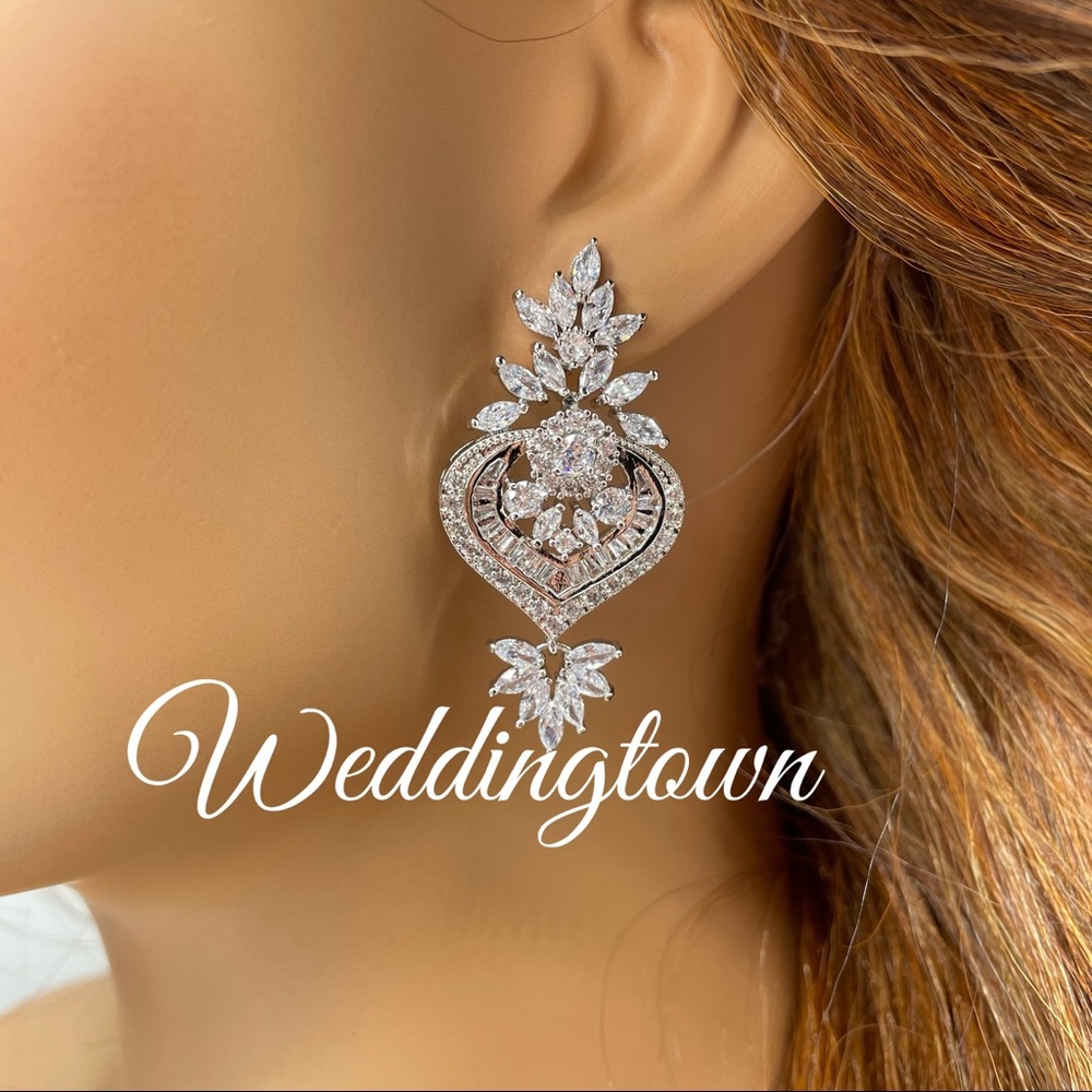 Diamond earrings tear drop wedding statement
